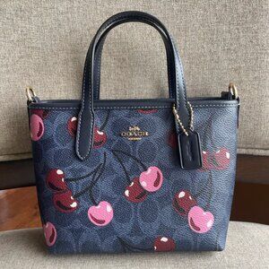 Coach City Mini Tote Bag In Signature Canvas With Cherry Print